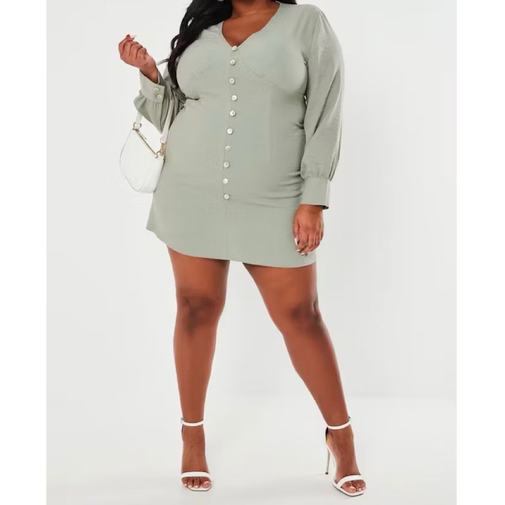 Missguided Sage Green Button Front Mini Tea Dress NWOT